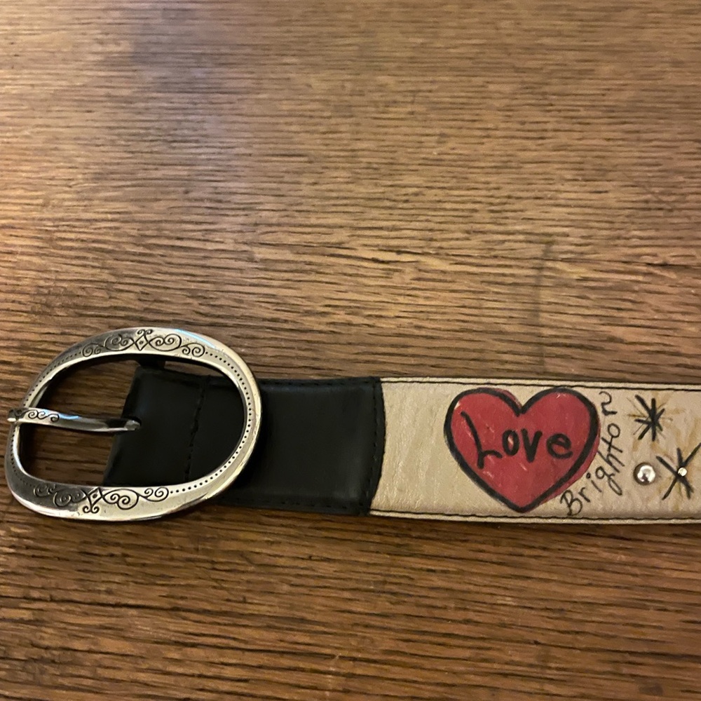 Brighton Cream and Red 'Love' Heart Leather Belt with Decorative Buckle